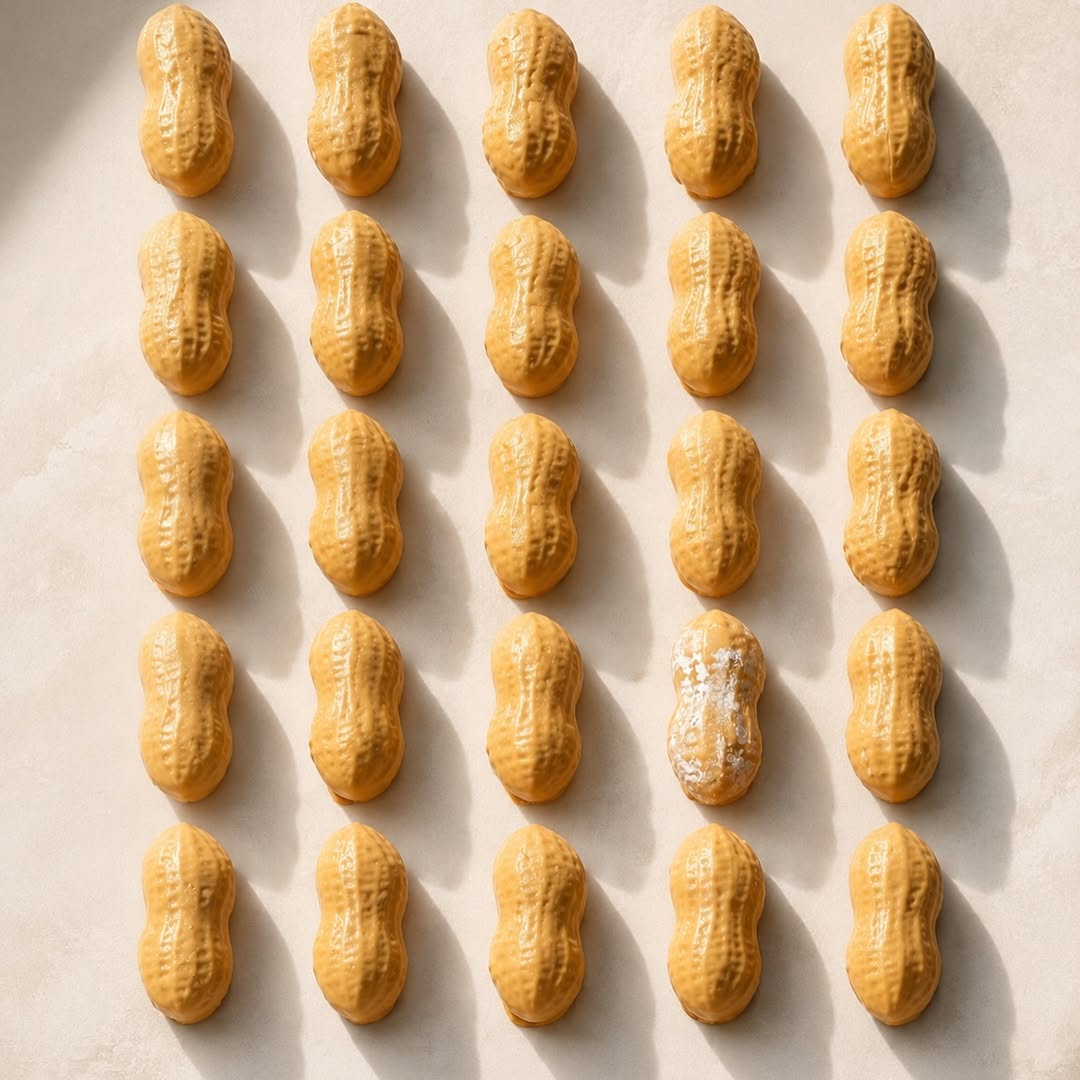 Bonbons trompe-l'œil en forme de cacahuète, alignés en grille